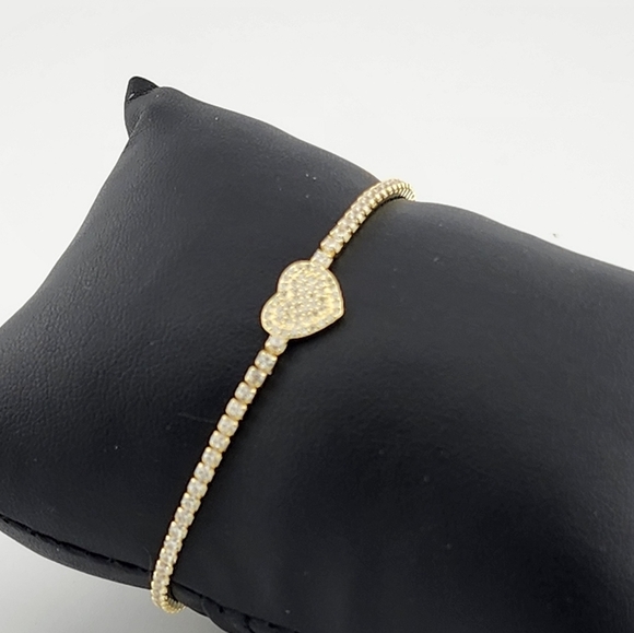 Gold Tone Heart Bracelet Sterling silver 925 dipped in gold - Picture 3 of 10